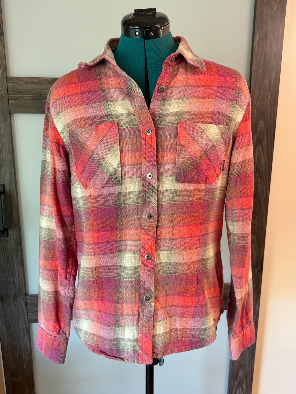 Columbia Pink Coral Plaid Button-Down Shirt